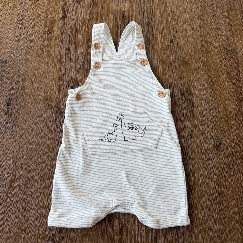 3/20$ Baby Striped Dinosaur Shortalls Short Overalls size 6-9 months